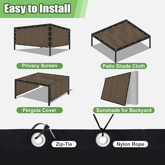 Outdoor 90% Sun Shade Cloth with Grommets, 14 X 14 FT Pergola Shade Cover for Garden Patio Carport Kennel Swimming Pool, Mocha (We Make Custom Size)