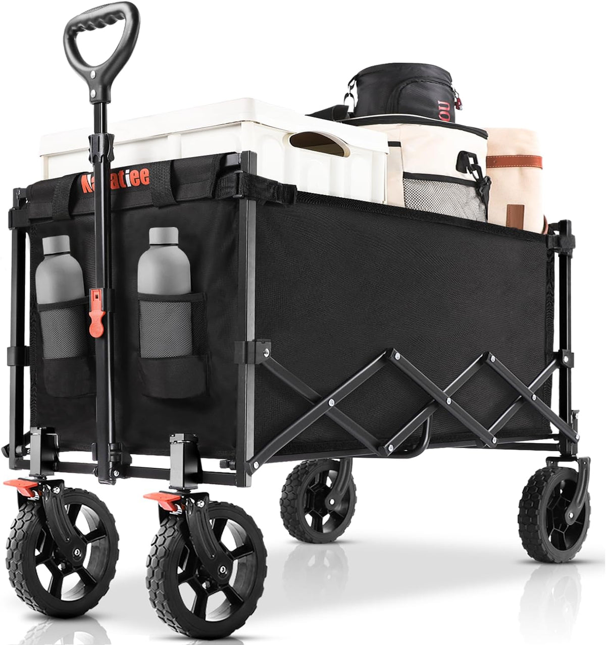 Navatiee 140L Wagon Cart Foldable, Large Capacity Collapsible Wagon with Smallest Folding Design, Utility Grocery Cart for Camping Shopping Sports, Black