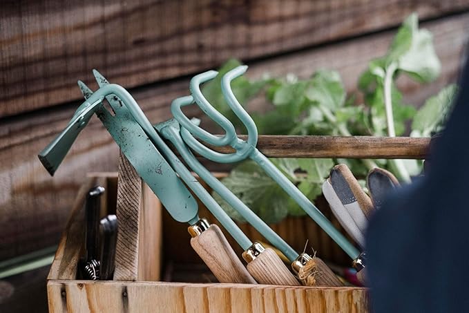 Barebones Cultivator - Weed Remover Tool - Garden Rake and Weeding Tool for Yard Work - Stainless Steel Cultivator for Raking Soil (Ash/Mint)