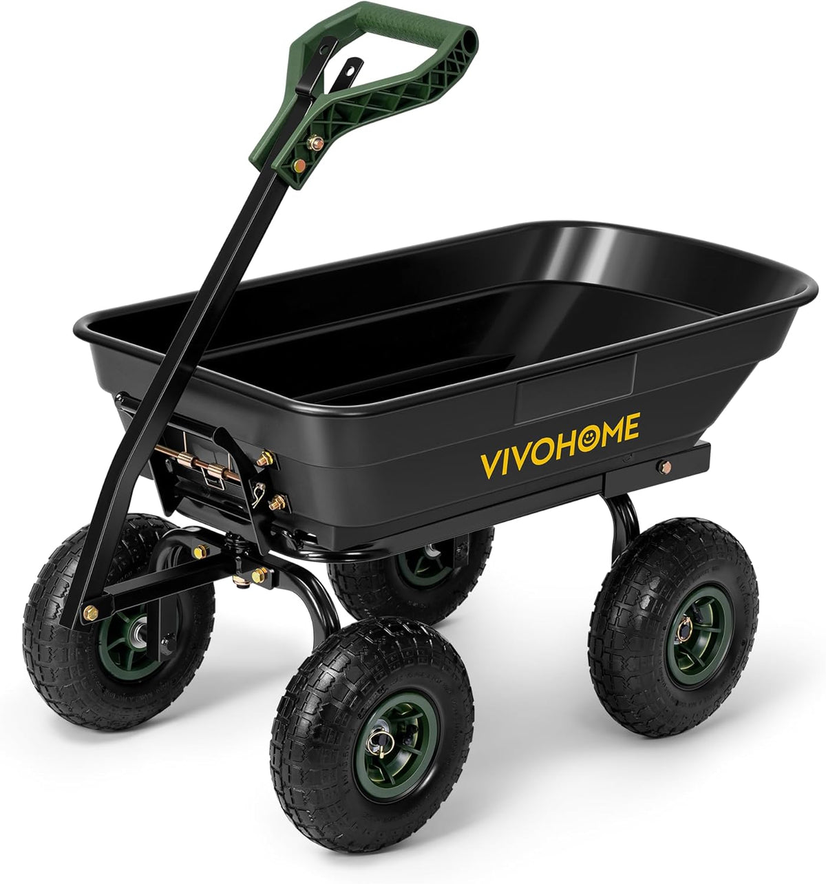 VIVOHOME 4 Cu.Ft 660lbs Wheelbarrow Garden Cart Dump Wagon with 2-in-1 Convertible Handle Attach to ATV or Tractor, 10" All Terrain Wheels, Quick Release System, Heavy Duty Utility Trailer for Yard