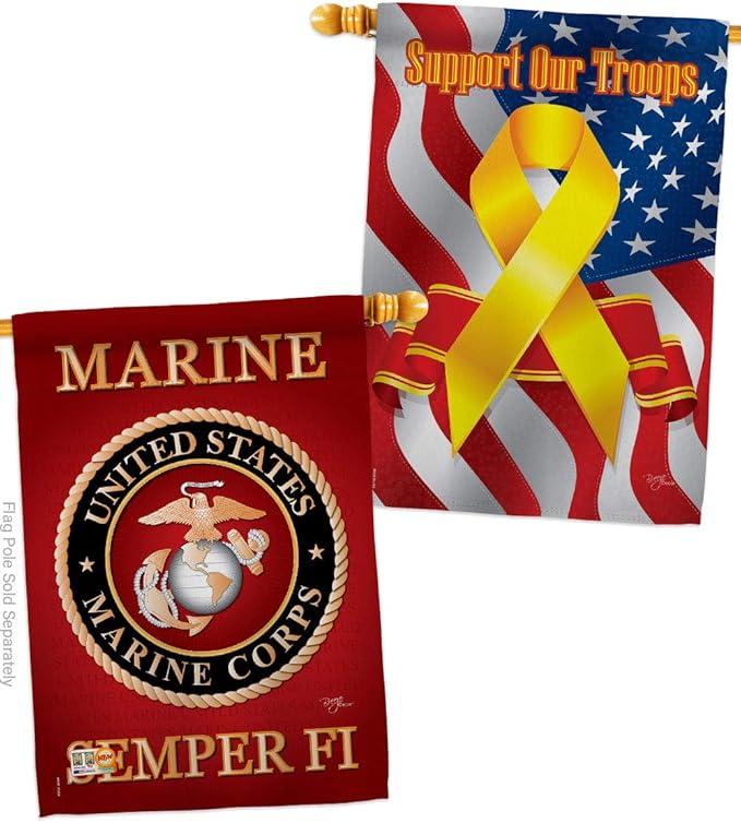 Breeze Decor Marine Corps House Flag - Pack Armed Forces USMC Semper Fi United State American Military Veteran Retire Official Support Our Troops - Banner Small Garden Yard Gift Double-Sided 28 X 40