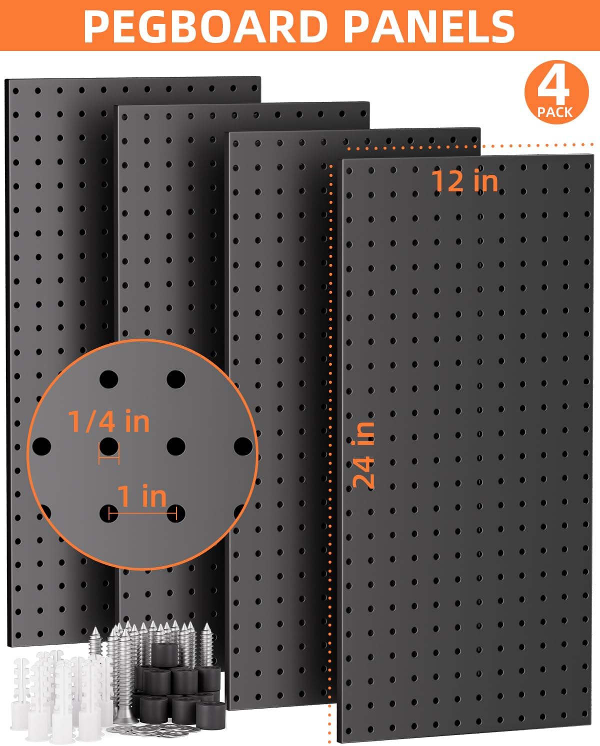 INCLY 158PCS Metal Pegboard Wall Organizer, 48x24 Inch Black Pegboard Panels Tool Organizer Kit with Accessories Hooks and Bins, Peg Board Utility Tool Storage for Garage Workbench Shed