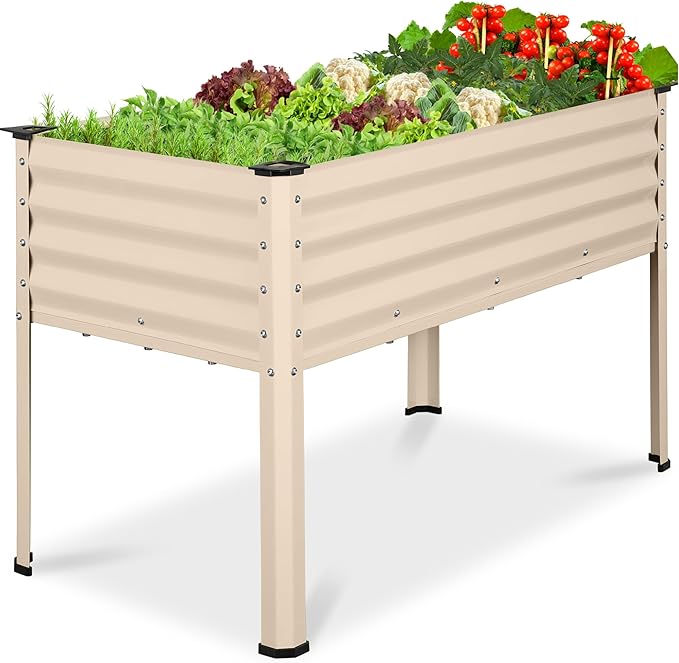 Best Choice Products 48x24x30in Galvanized Raised Garden Bed, Metal Elevated Planter Box, Vegetable Garden for Backyard, Patio, Balcony - Beige