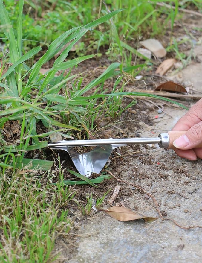 2 Pack Weed Puller, Manual Hand Weeder Paver, Stainless Steel Crevice Weeding Digger Tool, Paving Brick Moss Removal, L-Shape Gardening Crack Sickle for Sidewalk, Patio, Lawn Edger and Driveway