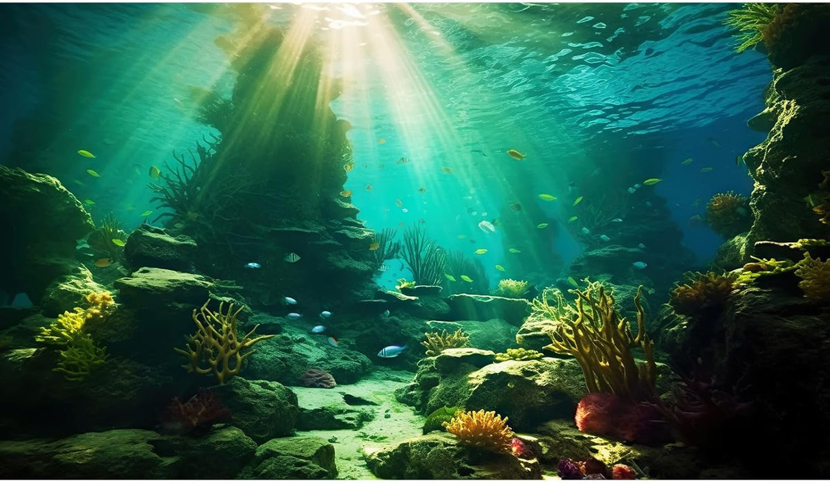 Ocean Floor Fish Tank Background Under The Sea Coral Reef Aquarium Background Tropical Fish Terrarium Backgrounds Underwater Rock Cave Sunray Fish Tank Backgrounds Decorations 72x18in