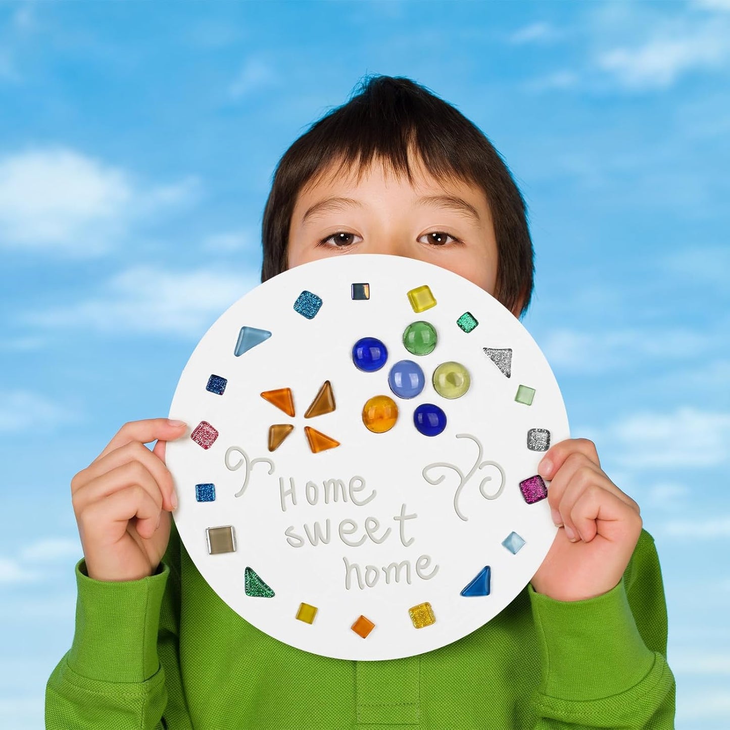 24 Pcs Stepping Stone Kit Includes Concrete Mold, Mosaic Tiles and Carving Tools, DIY Craft Handmade Stepping Stone Kit for Kids, Family, Garden Outdoor Decor, No Concrete Mix (Round,12 Inch)