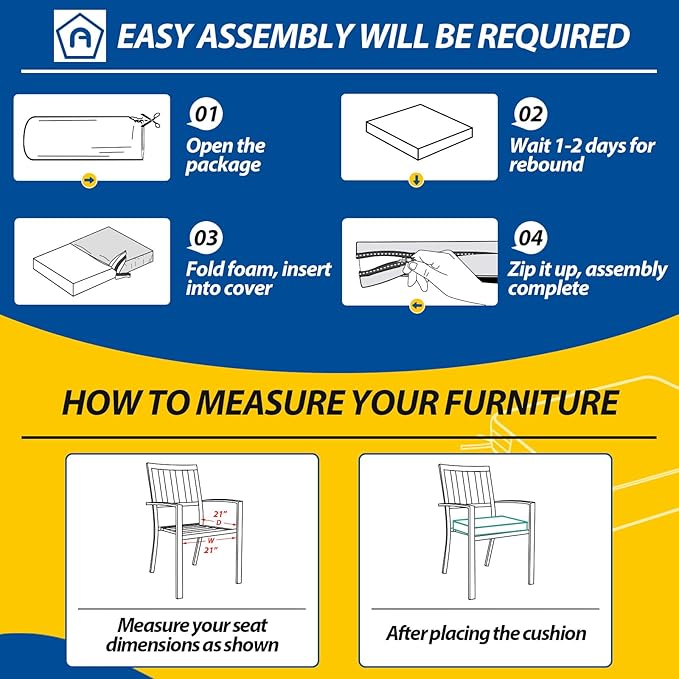AAAAAcessories Outdoor Seat Cushions for Chairs, Waterproof, Fade-Resistant Patio Furniture Replacement Cushions, 21" x 21" x 4", Set of 2, Navy Blue