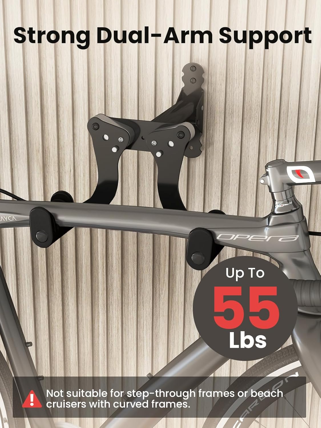 YORKING Bike Wall Mount, Horizontal Wall Mount Hanger Holds Up to 55Lbs Bike Indoor Storage Rack Hook with 5 Adjustable Levels, Extends to Fit 32.6" Handlebars for 1 Bicycle in Home Garage – Black