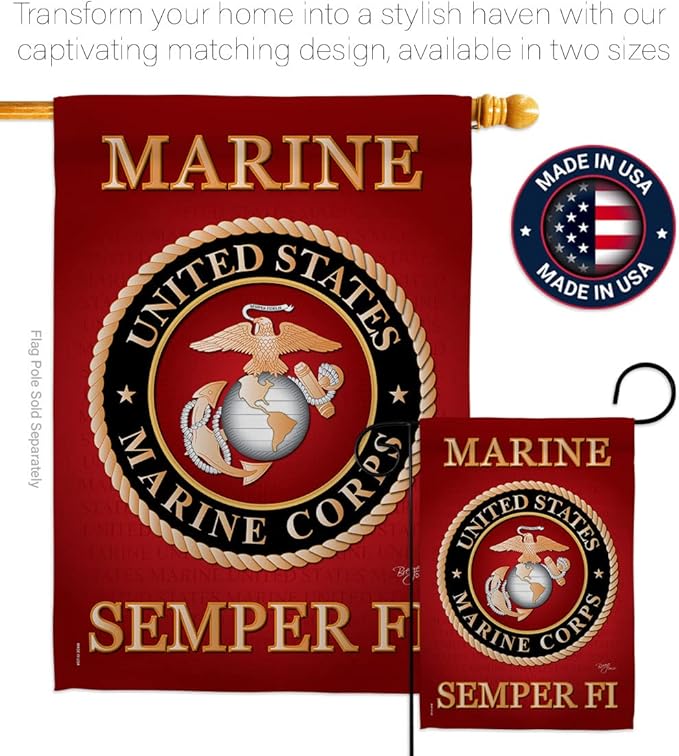 Breeze Decor HS108057-BO-03 Marine Corps Americana Military Decorative Vertical Set, House Flag 28" x 40", Thick Fabric