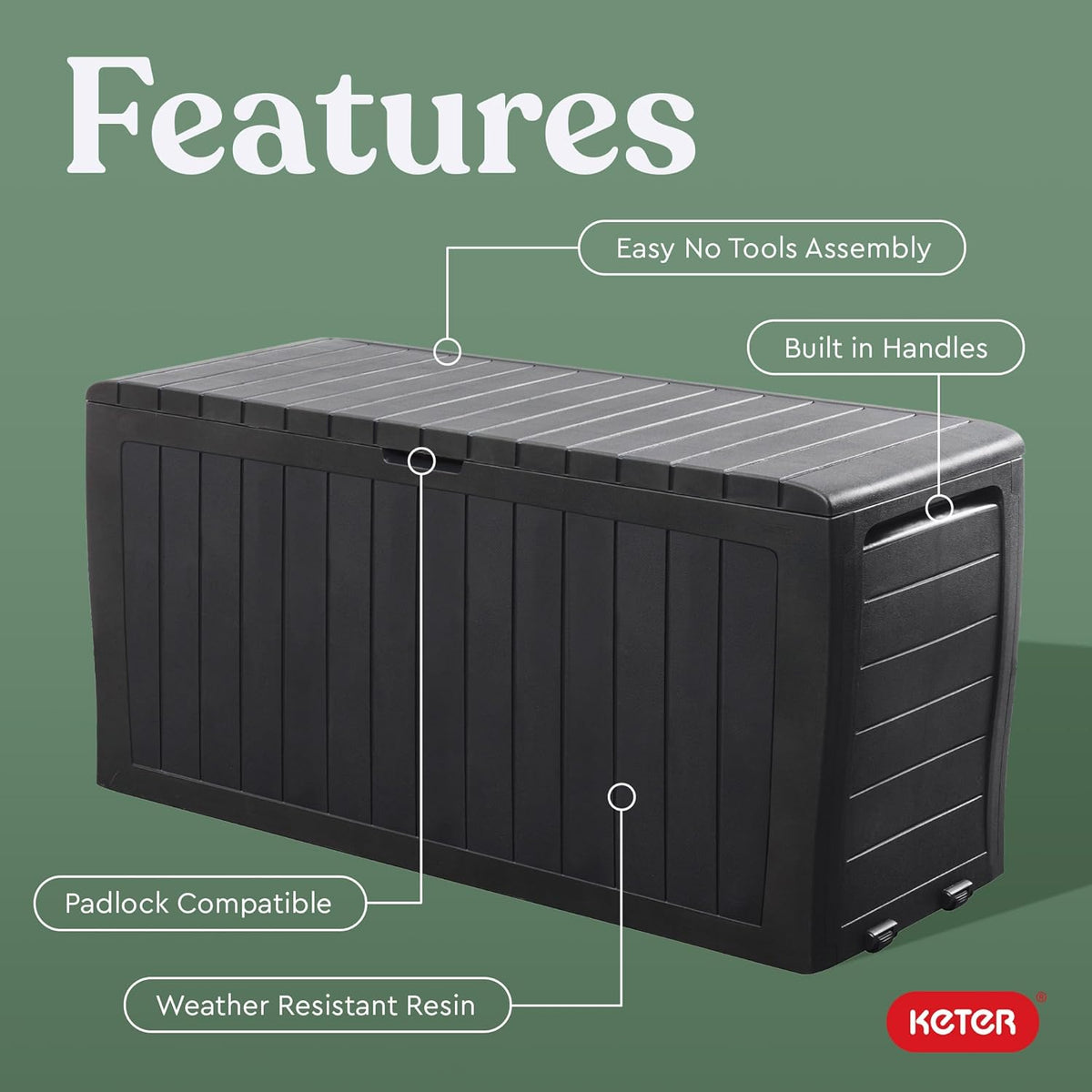Keter Marvel Plus 71 Gallon Resin Deck Box-Organization and Storage for Patio Furniture Outdoor Cushions, Throw Pillows, Garden Tools and Pool Toys, Dark Grey
