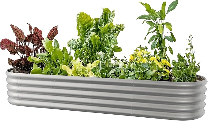 8x2ft Oval Galvanized Raised Garden Bed Kits 16" Tall Outdoor Large Metal Modular Planter Box 9-in-1 Raised Beds for Gardening,Vegetables,Fruits,Flowers & Herbs (Silver)