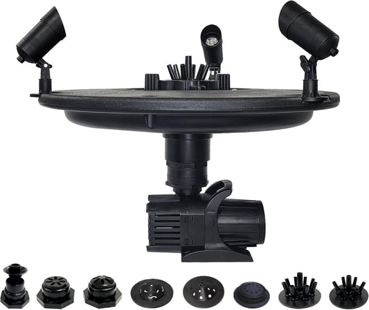 HALF OFF PONDS Floating Fountain – 3/4 HP Pond Aerator, 100' Cord – 8,000 GPH Water Pump – 11 Spray Patterns - Color-Changing LED Lights - for Ponds, Lakes & Water Gardens