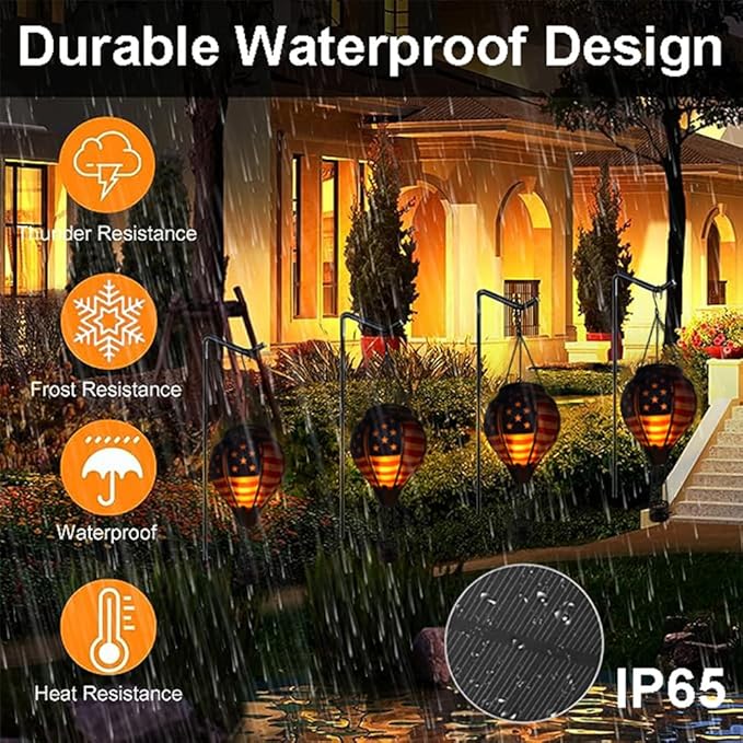 Hot Air Balloon Solar Lantern with Flickering Flame, Glass Hanging Garden Lights Outdoor Waterproof for Tree Yard Patio Mother's Day Gift, 18" H Flag