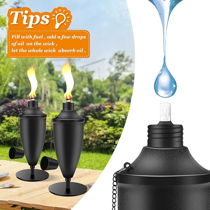 2 Pack Metal Tabletop Torches,22 oz Citronella Torches for Outside, Refillable Outdoor Flame Torch Light, Comes with Wicks and Covers, Ideal for Parties, Landscape, Garden Decor, DIY