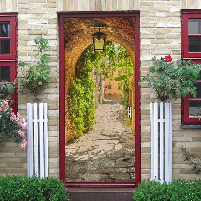 3D Door Stickers Murals Peel and Stick - TOSKANA Corridor - Door Wallpaper Self-Adhesive Door Decals Removable PVC Waterproof Door Poster for Bedroom Living Room Door Decoration 34.6"x78.7"