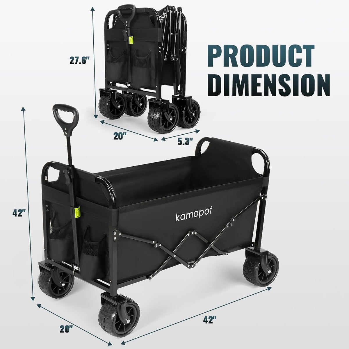 Large Collapsible Wagon Foldable for Beach, Yard, Grocery, Park, 34" x 18" Inner Storage. 300lb Heavy Duty Folding Utility Wagon on Big Wheels for Sand, Durable w/Cupholders