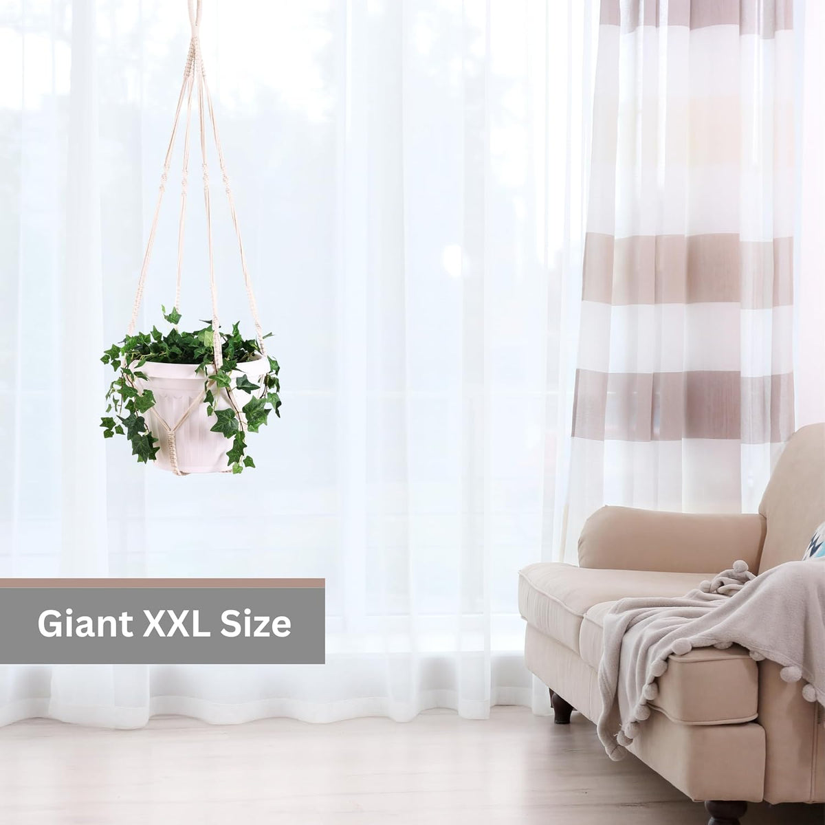Giant XXL 55 Inches Macrame Planter Hanger Large for 15 inch Pot + Swag Hook | Extra Large Hanging Planter for Indoor Plants | No Pot/Plant Included (XXL)