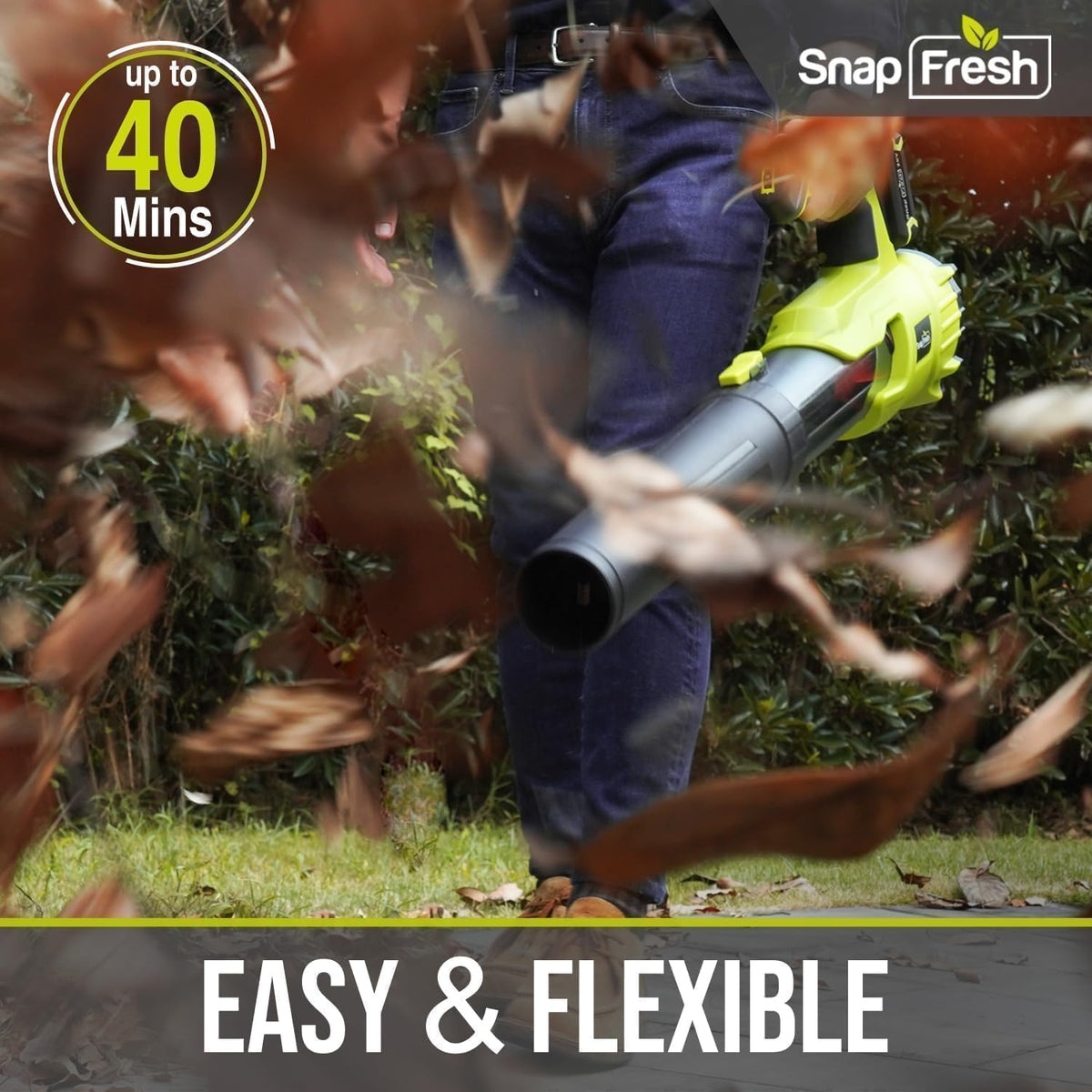 SnapFresh Cordless Leaf Blower - 550CFM Electric Leaf Blower Cordless with 2 x 4.0 Ah Battery and Fast Charger - 20V Lightweight Leaf Blower for Yard and Garden, Battery Operated Blower for Lawn Care