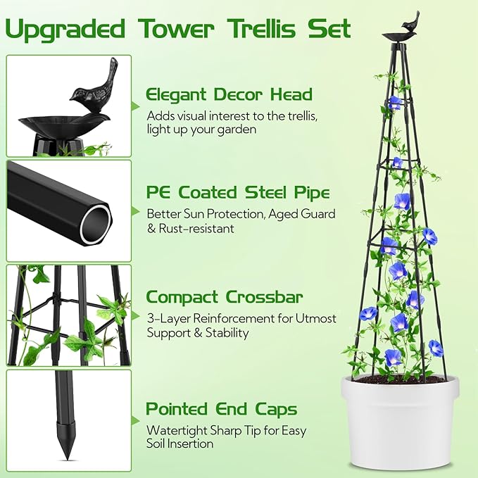 2 Pack Garden Obelisk Trellis for Climbing Plants | 79 Inches Tall Rustproof Metal Plant Support Trellis | Adjustable Garden Tower Trellis for Indoor Outdoor Vines Vegetables Flowers