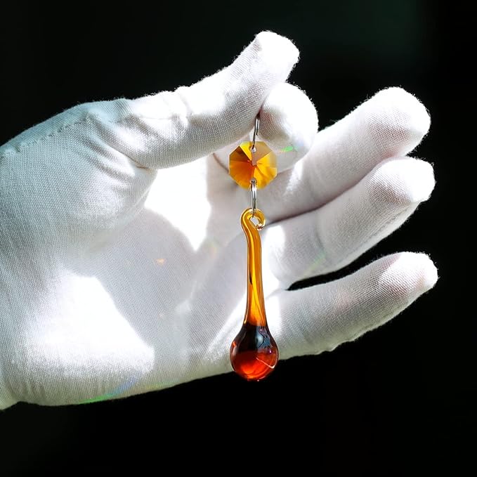 12pcs Raindrop Crystal Chandelier Parts, 53mm Hanging Crystals Glass Beads for Window, Curtain Decoration (Amber)