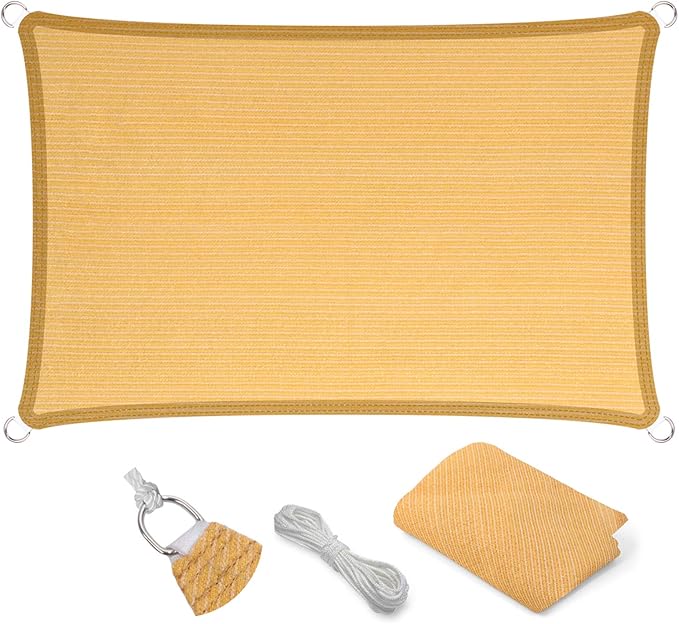 Eden's Decor Straight Flat-Edged Sun Shade Sail Rectangular 16' x 22' Wheat UV-Blocking Outdoor Canopy Fabric Cloth Awning for Pergola Patio Garden Backyard Custom Size