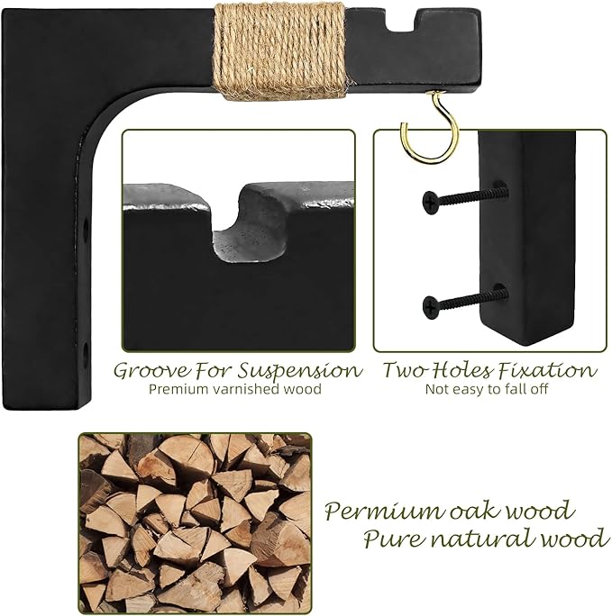 2 Pack Plant Hanger Hooks for Indoor Hanging Plants, Hanging Planters for Indoor Plants Farmhouse Wooden Hanging Basket Wall Hooks for Outdoor Flower Pots Lanterns Wind Chime Lights Garden Decoration