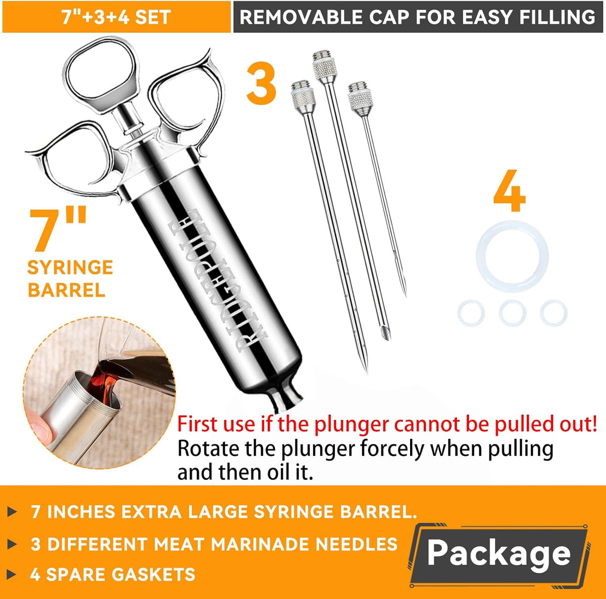 Meat Injector, Marinade Injector with 3 Marinade Needles,Seasoning Injector, Turkey Injector Syringe，2-OZ Large Capacity, All Stainless Steel 2024 UPDATE