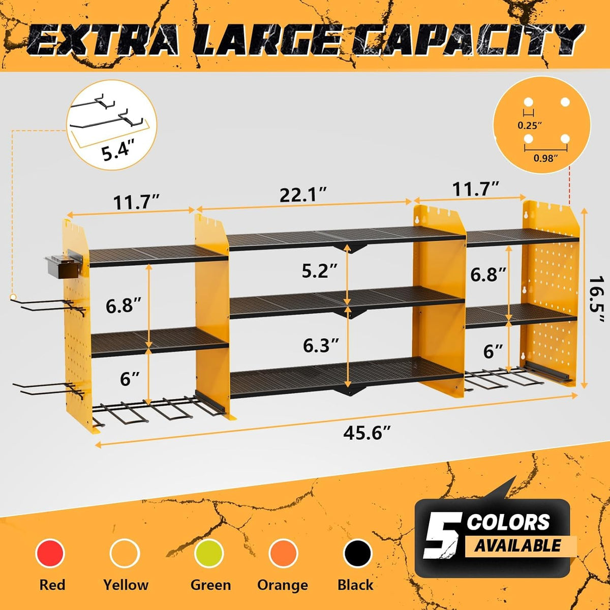 Power Tool Organizer Wall Mount with Charging Station, 45.5" Garage Organization Wall Mounted, 3 Layers Electric Cordless Drill Holder with Outlet Power Strips, Garage Tool Storage for Impact Wrenches