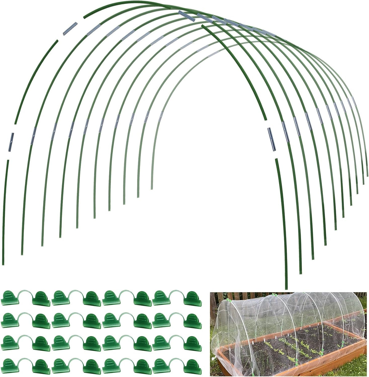 MAXPACE Greenhouse Hoops for 2.7ft or Wider Grow Tunnel, Rust-Free Fiberglass Support Hoops Frame for Garden Fabric, DIY Plant Support Garden Stakes, Gardening Supplies, 50pcs
