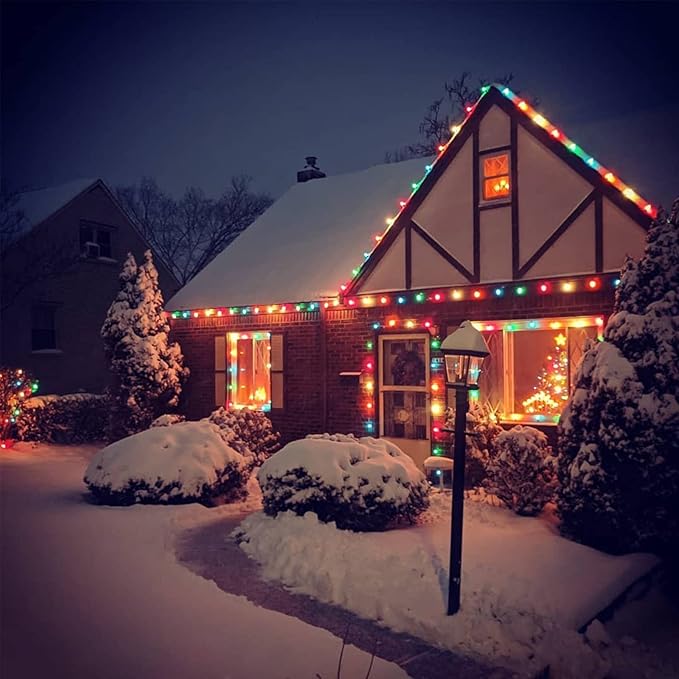 Abeja 25Ft Multicolor Christmas Lights, C7 Outdoor Christmas Light with 27 Clear Colorful Bulbs (2 Spare), Vintage Outdoor String Lights for Christmas Holiday Prom Roofline Party Wedding Decor, Green