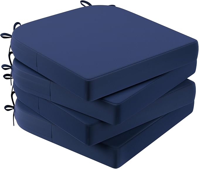 AAAAAcessories Outdoor Seat Cushions for Chairs, Waterproof, Fade-Resistant Patio Furniture Replacement Cushions, 17" x 16" x 2", Set of 4, Navy Blue