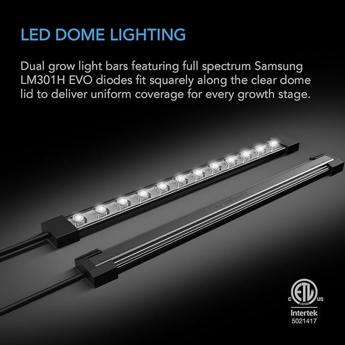 AC Infinity Heavy Duty 3mm Thick Humidity Dome Germination Kit with Waterproof Seedling Mat, Dimmable LED Grow Light Bars, Vented Height Extensions for Indoor Gardening, Seed Starting, Plant Cloning