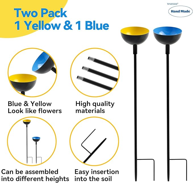 2 Pack Bee Cups For Garden, Bee Waterer And Butterfly Water Stations, Bee Water Catcher Cups For Thirsty Pollinators, Bee Bath, Colorful Metal Garden Sculpture Stakes Decor, Bee Houses For The Garden