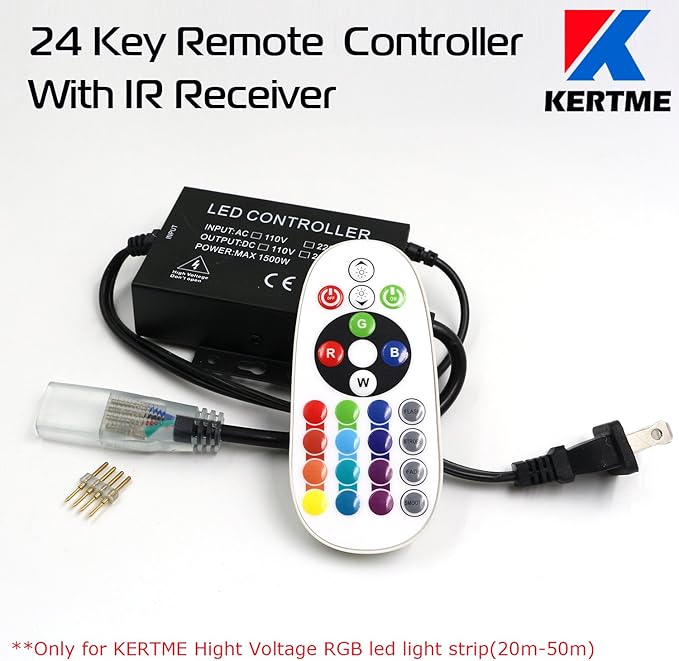 5050-60 Type AC 110-120V RGB LED Strip Lights, Flexible/Waterproof/Dimmable/Multi-Colors/Multi-Modes LED Rope Light + 24 Keys Remote for Home/Garden/Building Decoration (98.4ft/30m, RGB)