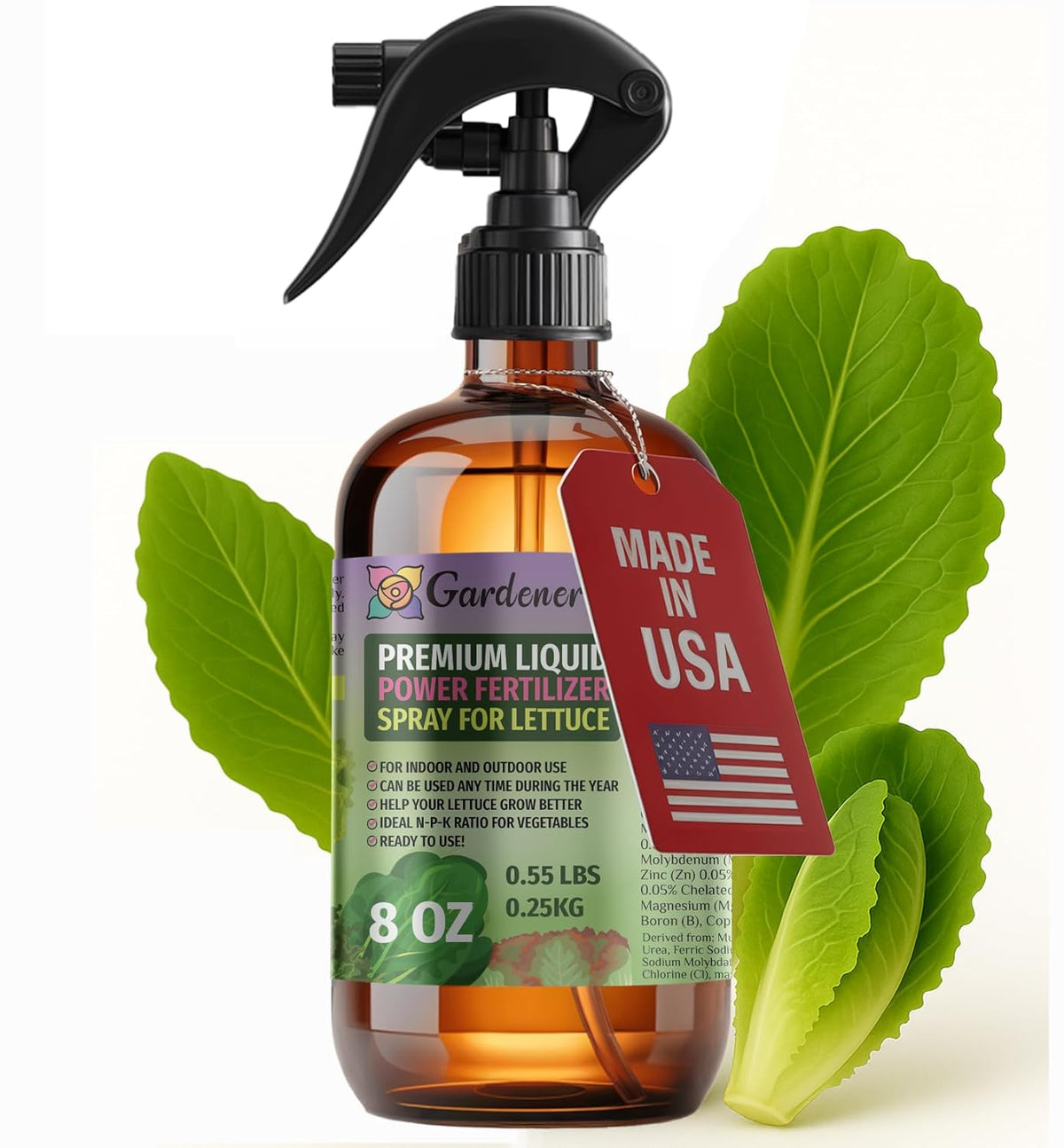 Liquid Power Lettuce Fertilizer Spray – Ready-to-Use Liquid Plant Food Mist for Lettuce – Premixed, Easy Application – Fast-Acting Formula for Growth, Roots & Yield – Indoor & Outdoor Use – 8 oz