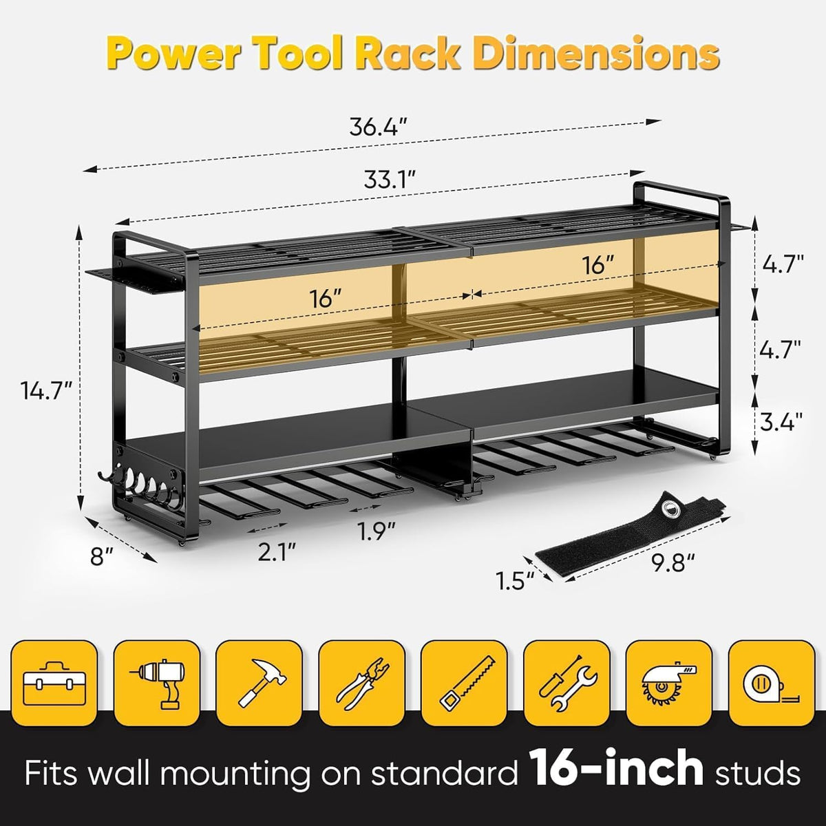 Large Power Tool Organizer Wall Mount,4 Layers Heavy Duty Metal Loads 400lbs,Power Tool Shelf Battery Storage with 8 Cordless Drill Holder,Utility Racks for Garage Workshop