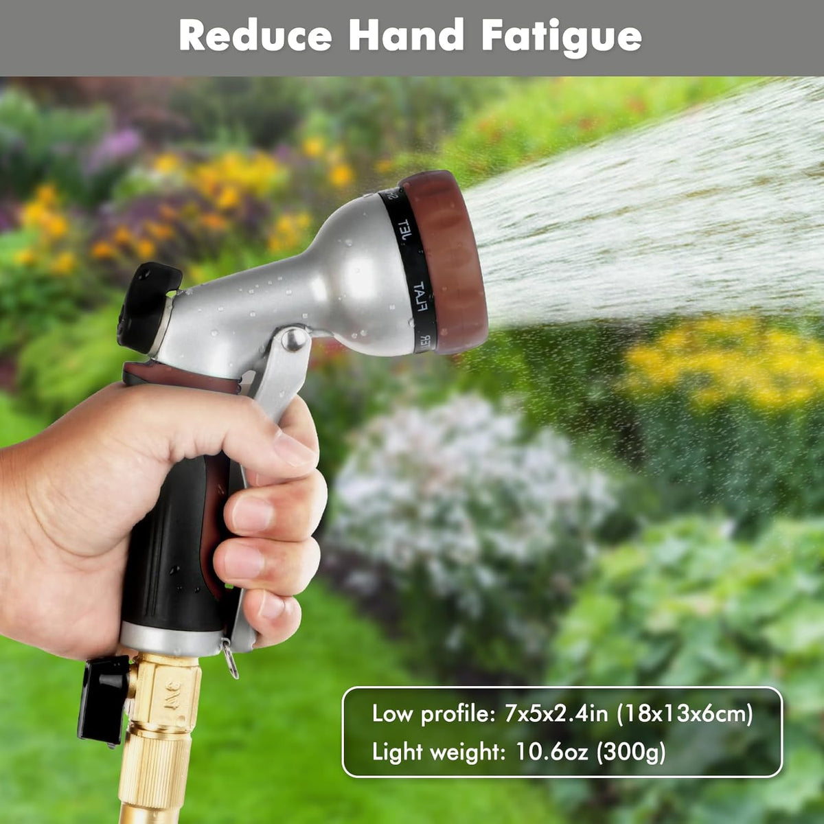 RESTMO Garden Hose Nozzle, Heavy Duty Metal Water Hose Nozzle with 7 Adjustable Spray Patterns, High Pressure Hand Sprayer with Flow Control, Best for Watering Plant & Lawn, Washing Car & Pet, Brown
