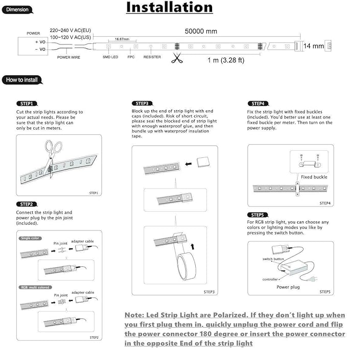 5050-60 Type AC 110-120V LED Strip Lights, Flexible/Waterproof/Dimmable/Multi-Modes LED Rope Light + 23 Keys Remote for Home/Garden/Building Decoration (16.4ft/5m, Natural White 4000K)
