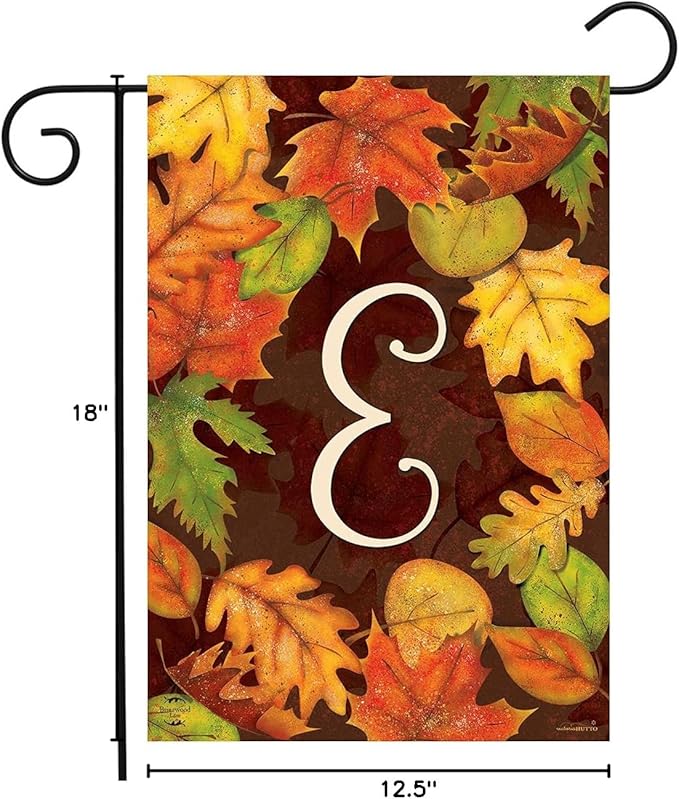 Briarwood Lane Fall Leaves Monogram Letter E Garden Flag