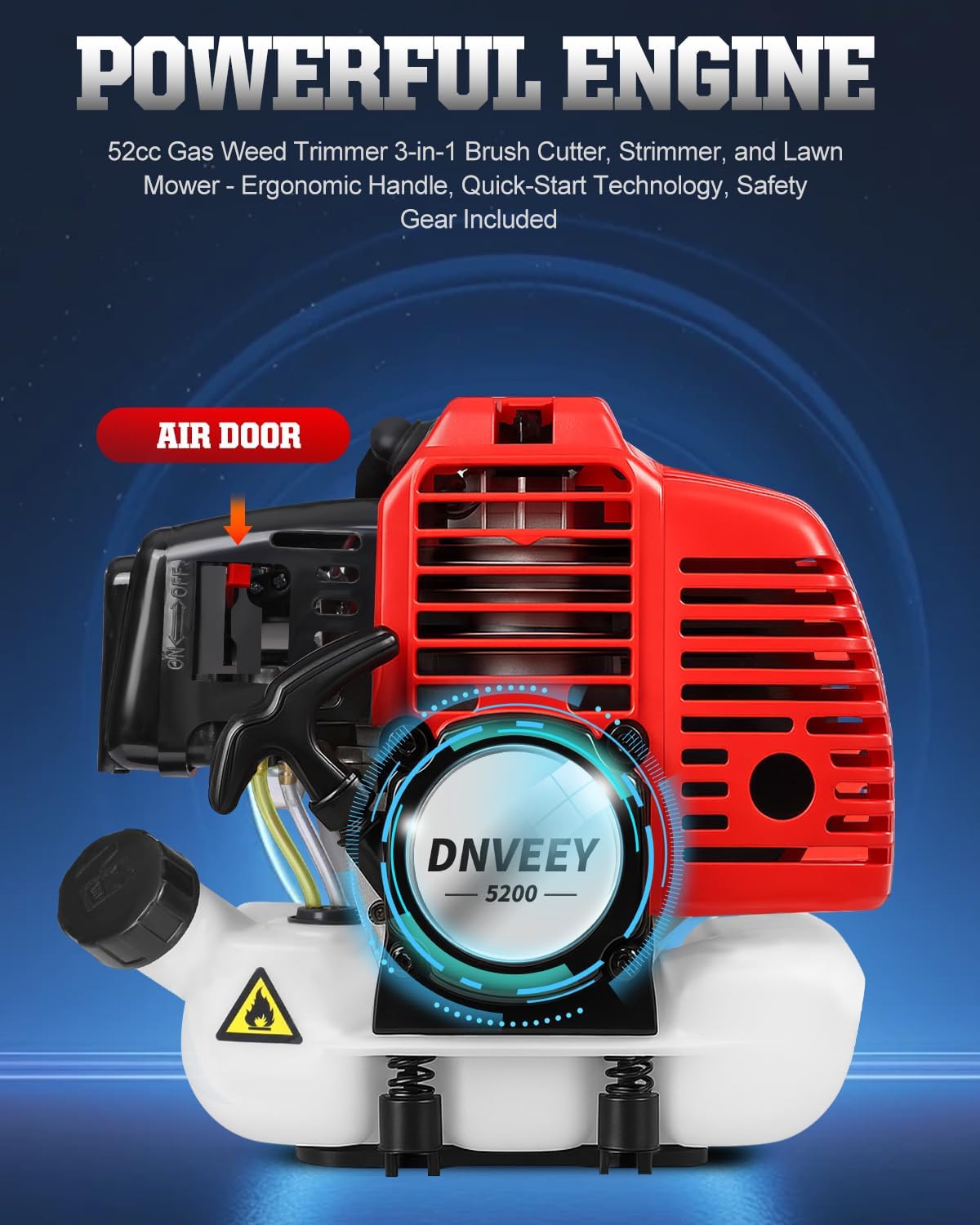 52cc Gas Powered Weed Eater and Brush Cutter 3-in-1, Heavy Duty Straight Shaft String Trimmer with Harness and 2 Heads for Tough Weeds, Grass, and Land Clearing (PT6080)