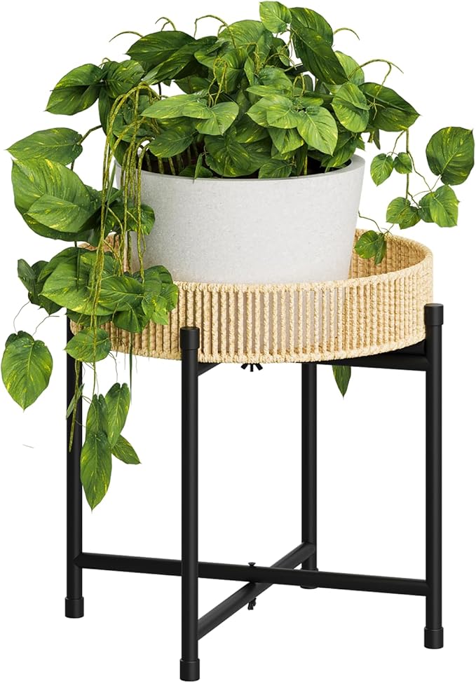 Bamworld Rattan Plant Stand Indoor,Small Boho Plant Table for Large Plants,Heavy Duty Plant Holder for Living Room Bedroom