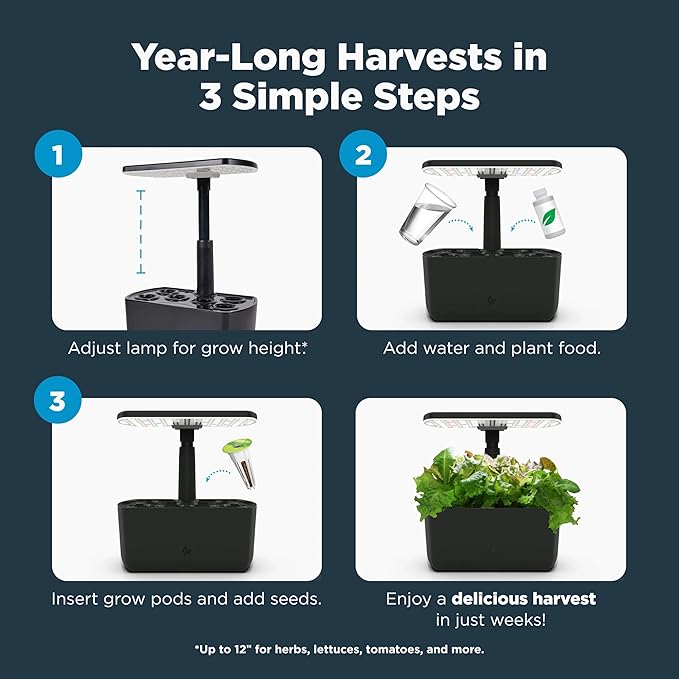 AeroGarden Harvest 2.0, Indoor Garden Hydroponic System with LED Grow Light, Holds up to 6 AeroGarden Pods, Charcoal
