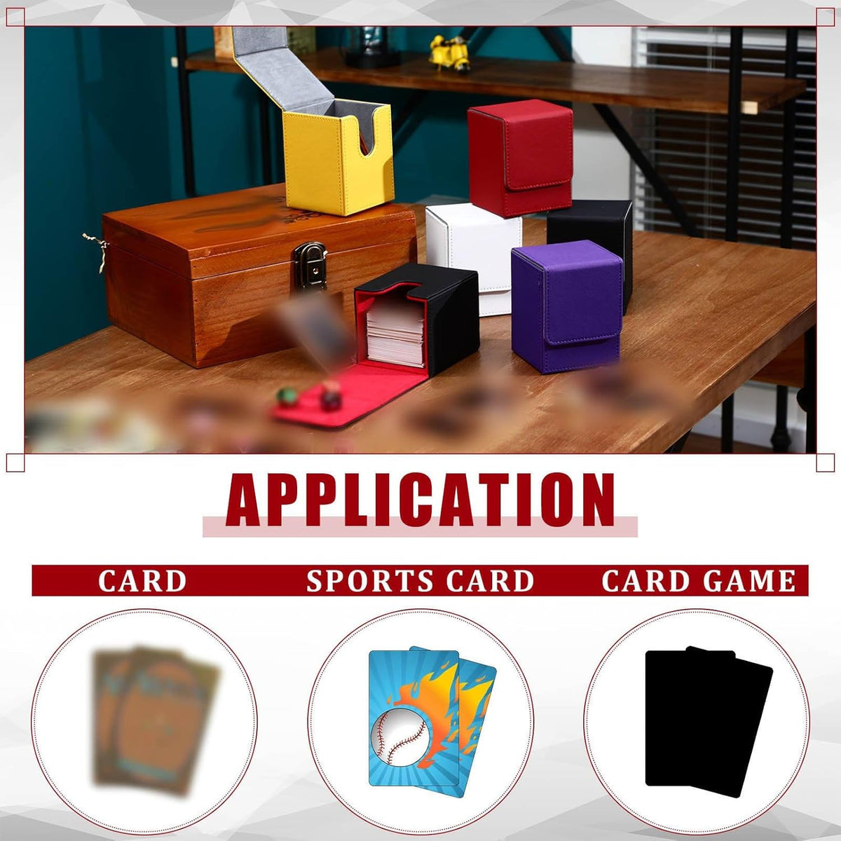 Yookeer 6 Pack Leather Deck Cases 100+ Card Deck Game Box Magnetic Playing Card Storage Box for 100 Plus Cards Compatible with Tcg(White,Black,Black Red,Red,Yellow,Purple,Vertical)