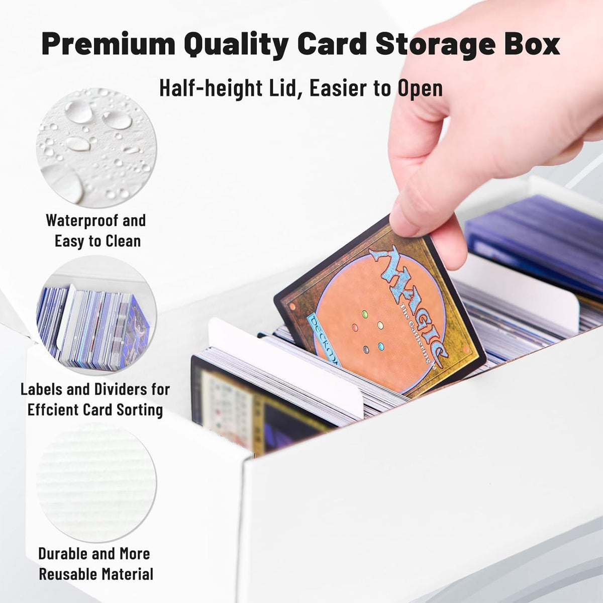 NUMINA 7 Pack 600 Card Storage Box Organizer for Trading Card Collection, Heavy Duty Sports Cardboard Box, Trading Gaming Cards Storage Box with Adjustable Dividers