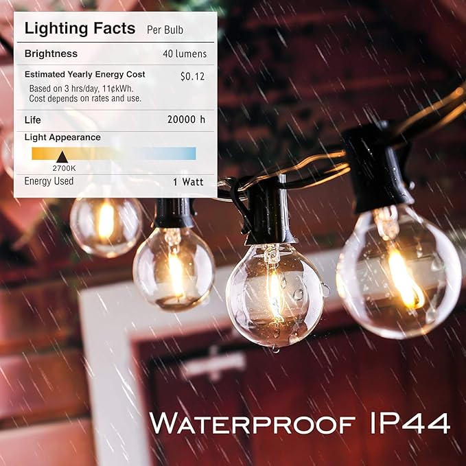 Outdoor String Lights 100FT Globe String Lights with 52 Dimmable G40 Shatterproof LED Bulbs,Waterproof Connectable Patio Light String Lights for Backyard Hanging Lights,2700K Warm Glow