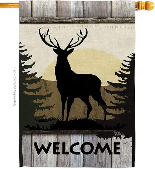 Breeze Decor Welcome Deer Nature Wildlife Decorative Vertical Garden Flag, 28" X 40", Multi-Color