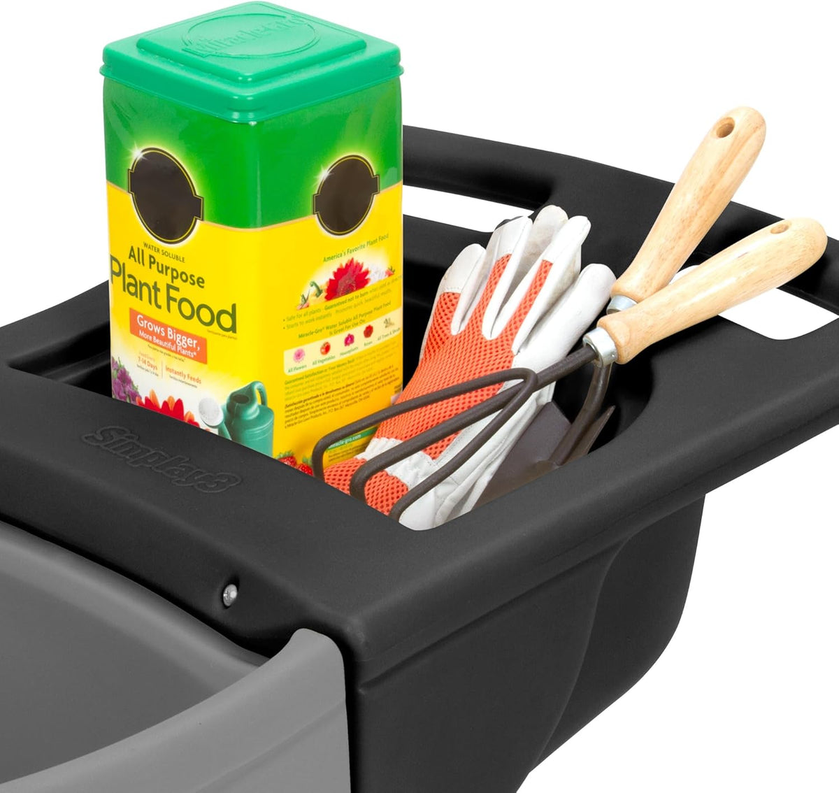 Simplay3 Easy Haul Durable Wheelbarrow with Garden Tool Storage Tray - Large Easy Turn Wheels - Gray - Made in USA