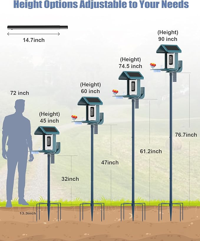 Bird Feeder Pole Stand – 90 Inch Height Feeding Station with 1-Inch Dia Heavy Duty for Hanging Feeders, Bird House Pole Mount Kit for Outdoor, Slip-Fit Connection，Blue