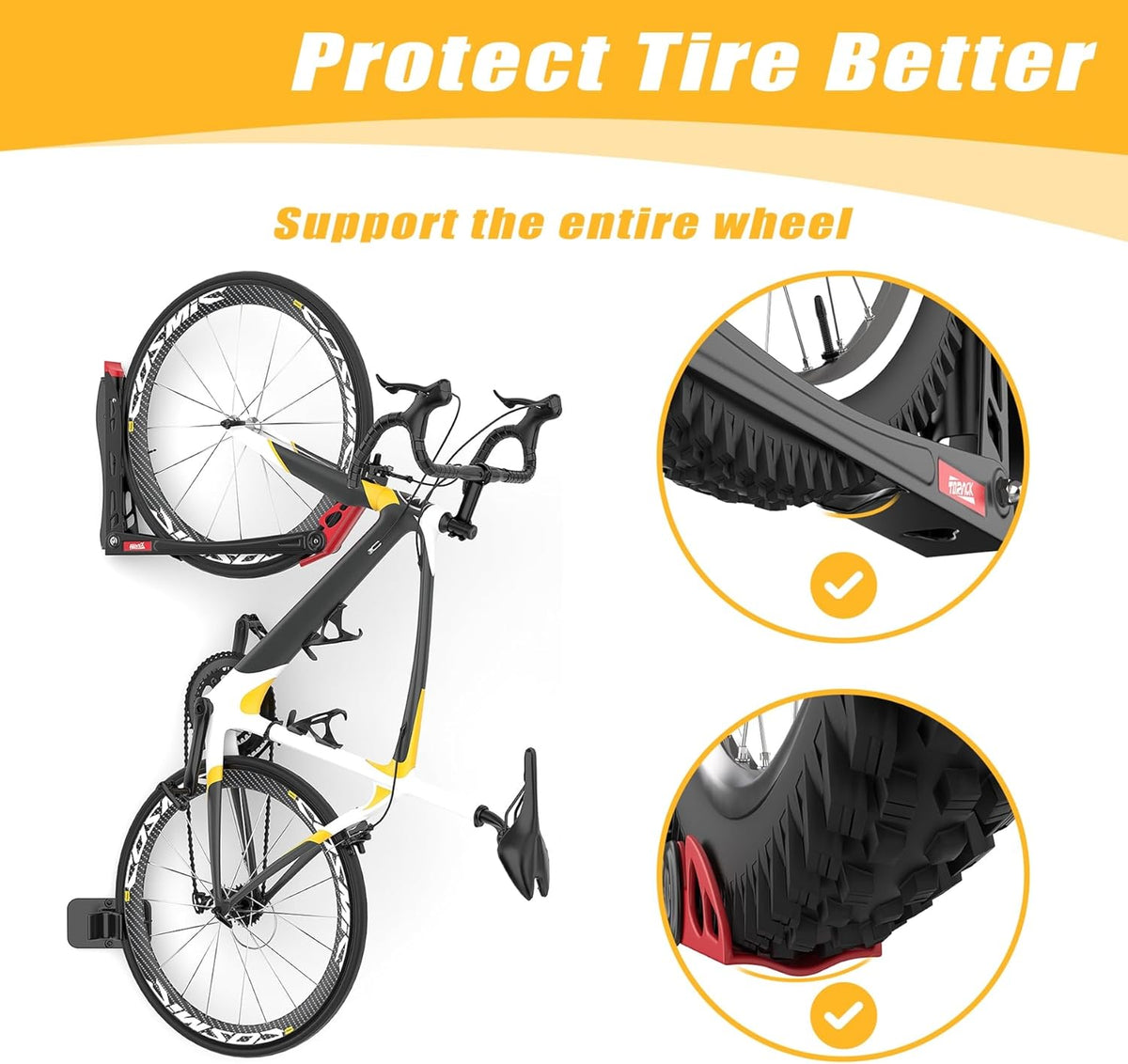 TORACK BIKEPAL Space Saving Wall Mounted Swivel Bike Racks, Vertical Bike Wall Hangers for Garage Storage Solution (2 Pack)