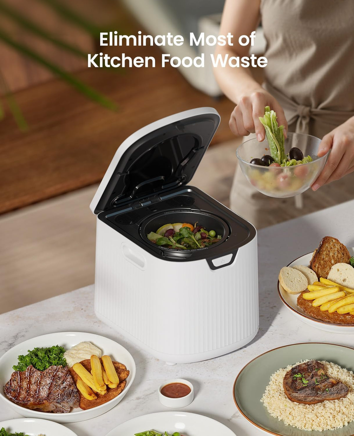 Electric Composter for Kitchen,Ouaken 3L Indoor Kitchen Waste Compost Machine Countertop Smart Composting Bin,Compact Food Recycler for Home with Low Noise,Odorless,Auto-Clean,LED Display